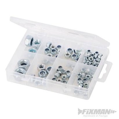 Silverline Borgmoer assortiment Zink geplateerde nylon zeskant borgmoeren.