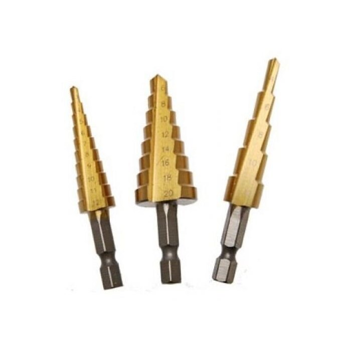 Nize Step Drill Set HSS Titanium 3 Piece (1 X 4-12 mm, 1 X 4-20 mm, 1 X 3-12 mm)