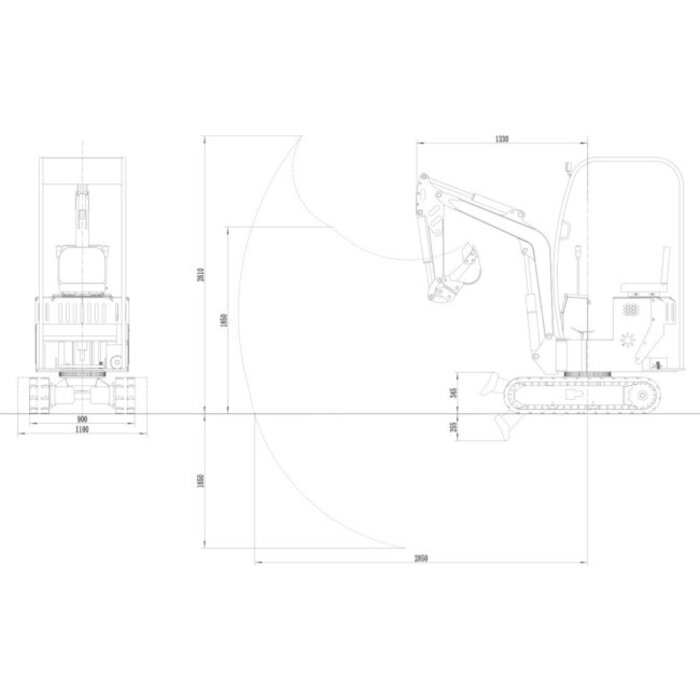 Hzc / Landworks Minigraafmachine verstelbaar onderstel zwenkbaar graafarm