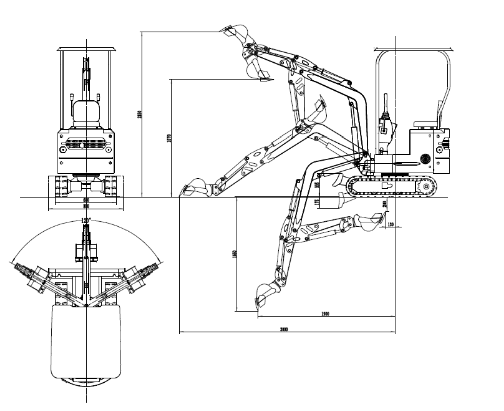 Hzc / Landworks Minibagger schmal 68 cm mit Dieselmotor, Kettenantrieb, verstellbarem Fahrwerk & schwenkbarem Baggerarm (SDKB790)
