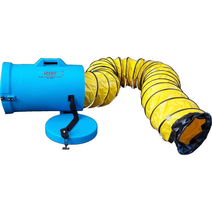 Spero tools 300mm x 4.5Mtr Flex Luchtslang Incl. Koker Axiaal Ventilatoren
