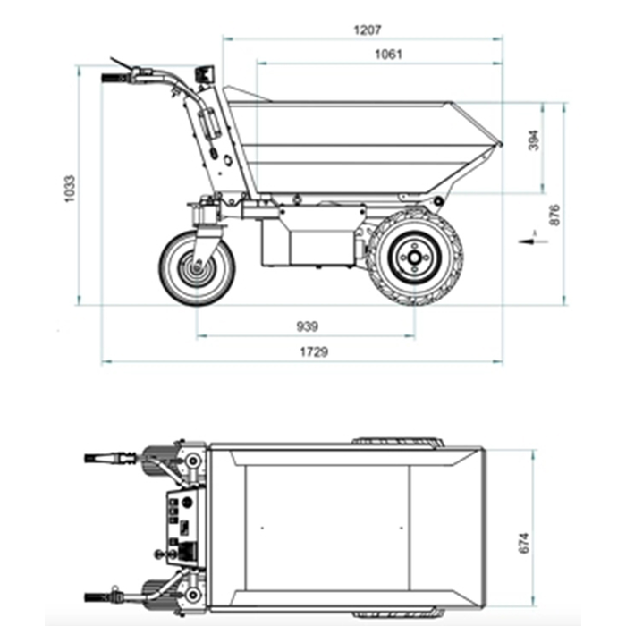 Hzc / Landworks Elektrischer Mini-Dumper mit Schaufel und Rädern: Effiziente Transportlösung für 500 kg Traglast