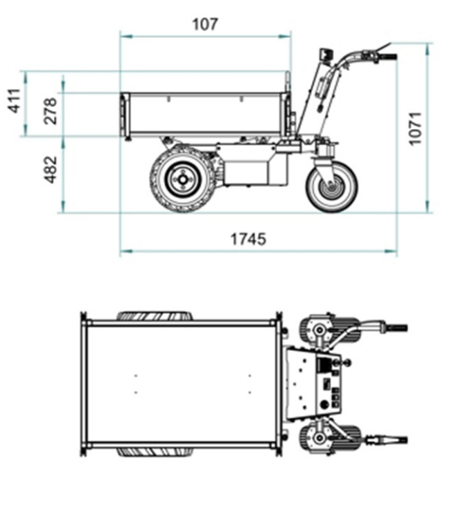 Hzc / Landworks ELEKTRISCHER MINIDUMPER MIT FLACHKASTEN, RÄDERN, 500 KG LASTKAPAZITÄT UND HYDRAULISCHER KIPPVORRICHTUNG (EMD302H)