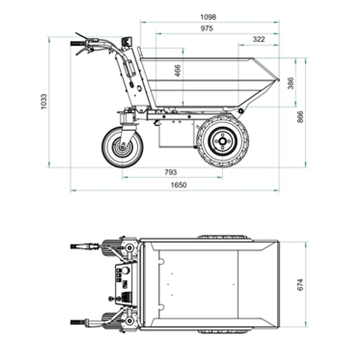 Hzc / Landworks ELEKTRISCHER MINIDUMPER MIT SCHAUFEL, RÄDERN, 500 KG LASTKAPAZITÄT UND HYDRAULISCHER KIPPVORRICHTUNG (EMD301H) - Copy