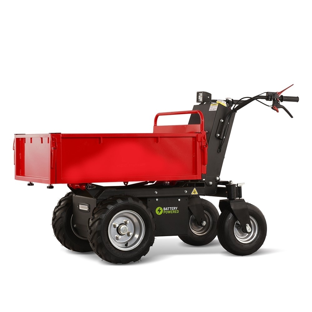 Hzc / Landworks ELEKTRISCHE MINIDUMPER MET PLATTE BAK, WIELEN, 500 KG LAADVERMOGEN EN HANDMATIGE KIPINRICHTING (EMD304)