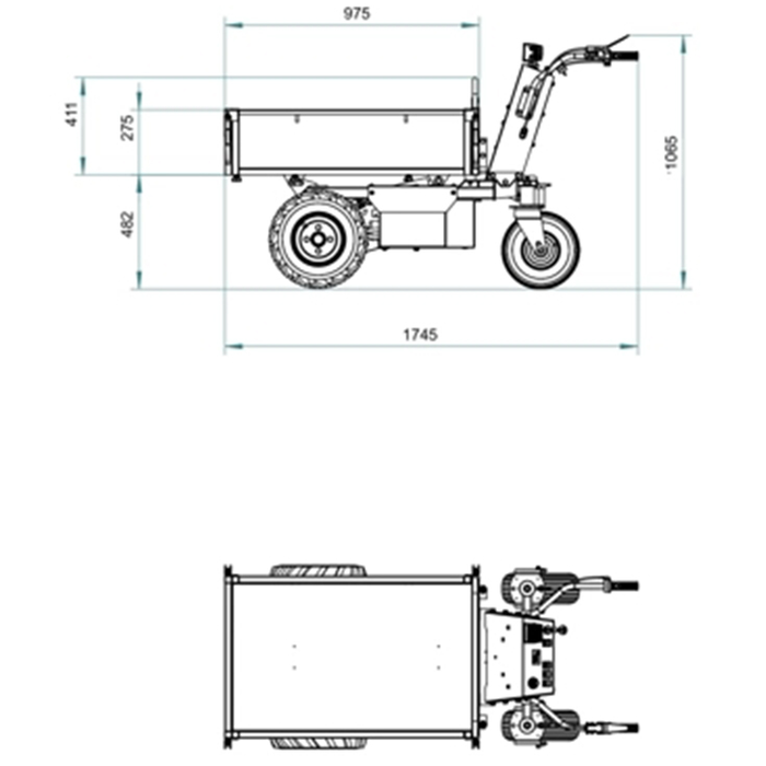 Hzc / Landworks ELECTRIC MINIDUMPER WITH FLAT BOX, WHEELS, 500 KG LOAD CAPACITY AND MANUAL TIPPING DEVICE (EMD304)