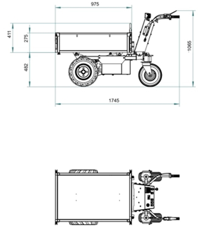 Hzc / Landworks ELEKTRISCHER MINIDUMPER MIT FLACHKASTEN, RÄDERN, 500 KG LASTKAPAZITÄT UND MANUELLER KIPPVORRICHTUNG (EMD304)