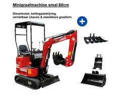 Hzc / Landworks Minigraafmachine Smal 68 Cm Met Dieselmotor, Kettingaandrijving, Verstelbaar Chassis & Zwenkbare Graafarm (Sdkb790)