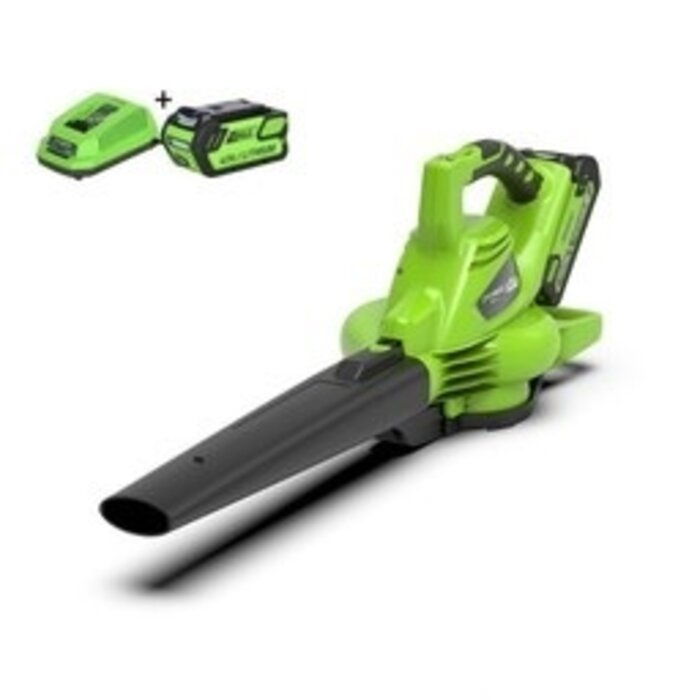 Greenworks 40 Volt Akku-Laubgebläse und Kolben GD40BVK4