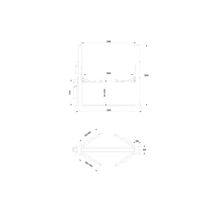 MW TOOLS 2-Säulen-Hydraulikhebebühne 4 t 230V mit elektrischer Auslösung MW Tools