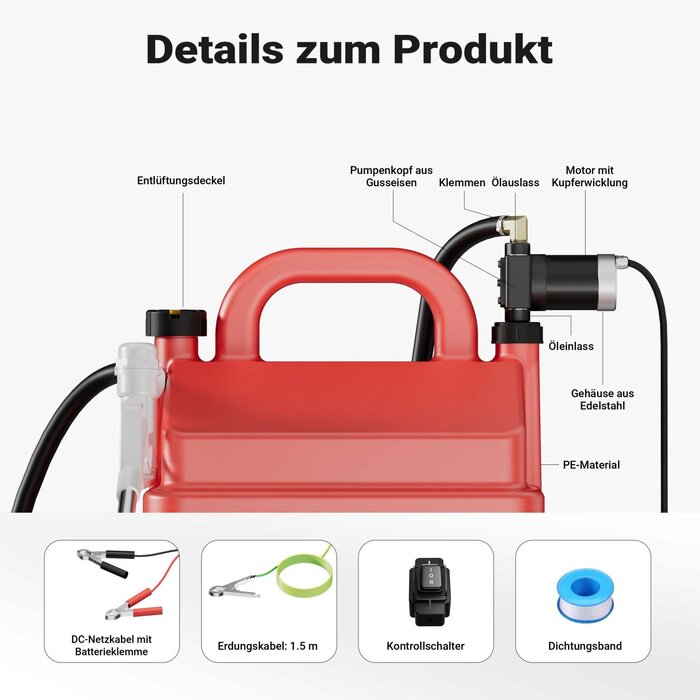 draagbare tank van 60 liter met 12V brandstofovervoerpomp