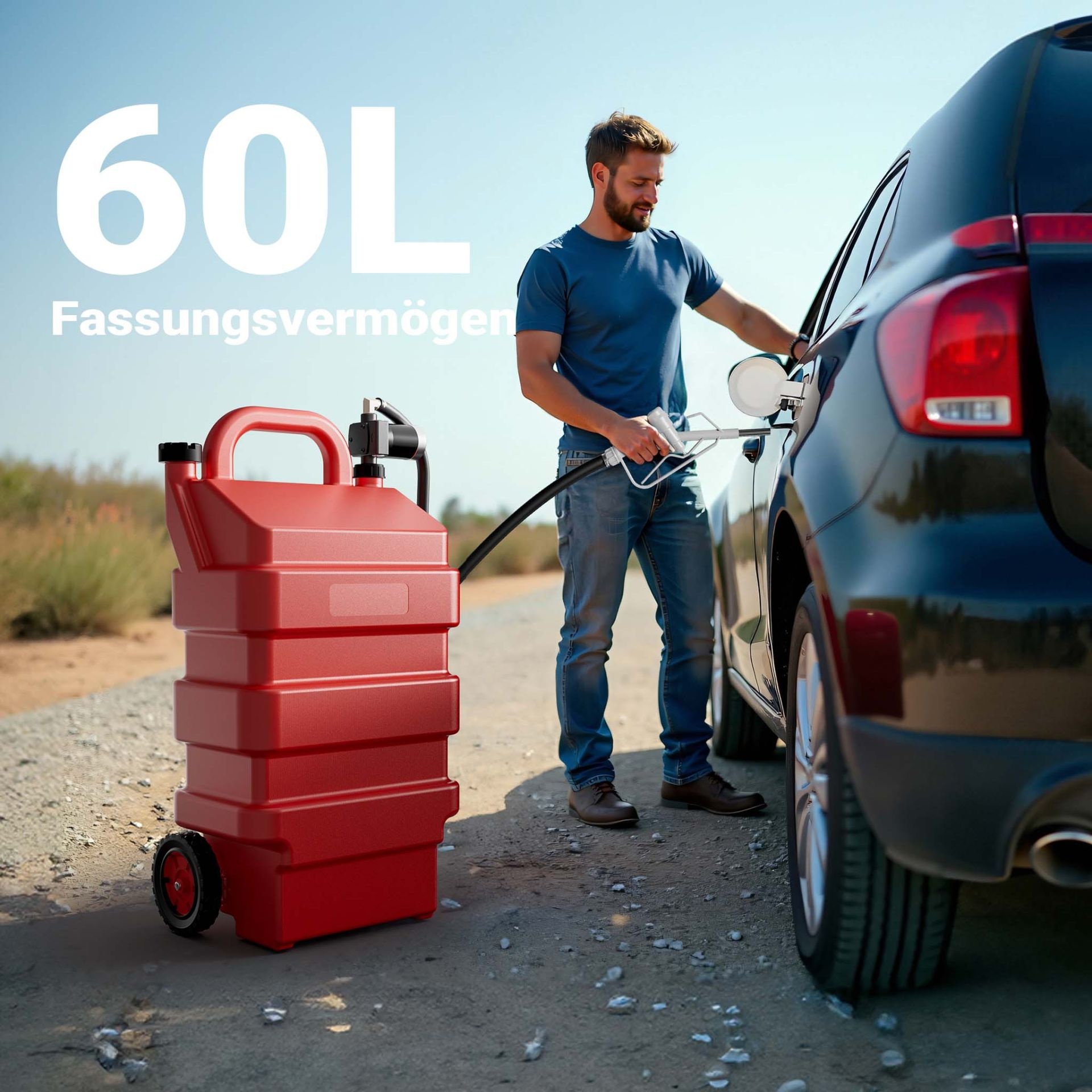 draagbare tank van 60 liter met 12V brandstofovervoerpomp