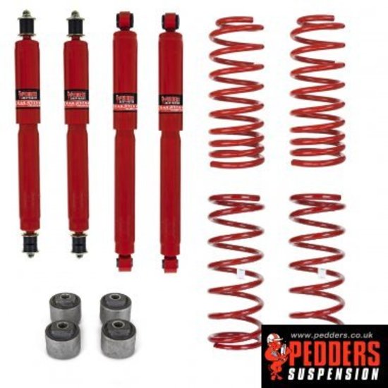 Pedders Suspension 4inch veren met long travel shocks en correctiebussen
