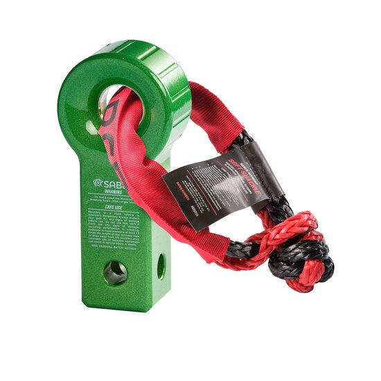 Saber Saber 7075 Aluminium Rope Friendly Recovery Hitch - Green Prismatic & 9K Soft Shackle