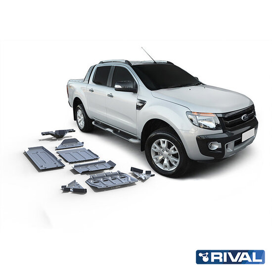Rival 4x4 SKID PLATE SET (RADIATOR, ENGINE, GEARBOX, TRANSFER CASE, FUEL TANK, FRONT ARMS, DIFFERENTIAL) FORD RANGER 2011-2015; 2015-2022; 2,2 L. / DIESEL; 3,2 L. / DIESEL