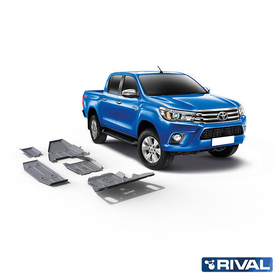 Rival 4x4 SKID PLATE SET (RADIATOR, ENGINE, GEARBOX, TRANSFER CASE, ADBLUE TANK, OXYGEN SENSOR, FUEL TANK) TOYOTA HILUX 2015-2020; 2018-2020; 2021-; 2,4 L. / DIESEL