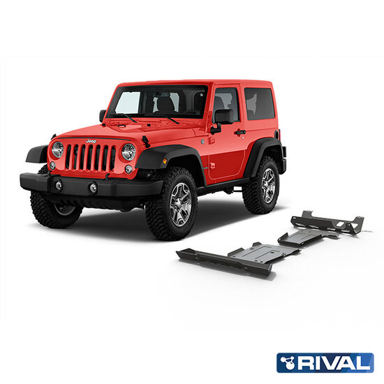 Rival 4x4 SKID PLATE SET (STEERING RODS, EXHAUST PIPE, ENGINE, GEARBOX, TRANSFER CASE) JEEP WRANGLER 2017-2021; 2 L. / GASOLINE; 3,6 L. / GASOLINE