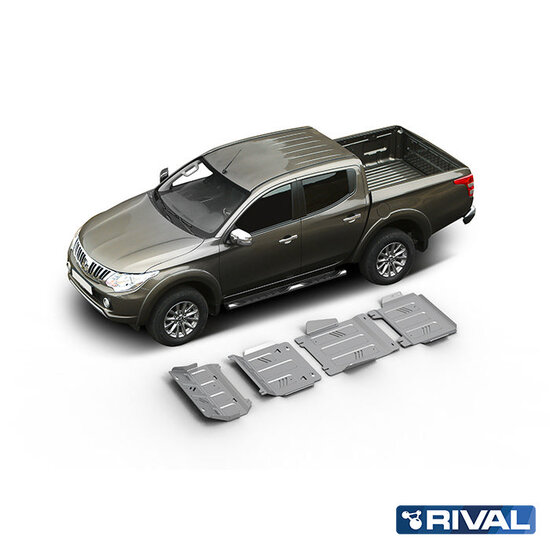 Rival 4x4 SKID PLATE SET (RADIATOR, ENGINE, GEARBOX, TRANSFER CASE) FIAT FULLBACK 2016-2020; MITSUBISHI L200 2015-2019; 2018-2023; PAJERO SPORT 2016-2021; 2021-; 2,4 L. / DIESEL; 3 L. / GASOLINE