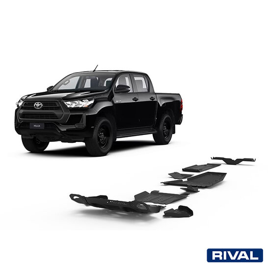 Rival 4x4 SKID PLATE SET (RADIATOR, ENGINE, GEARBOX, TRANSFER CASE, ADBLUE TANK, OXYGEN SENSOR, FUEL TANK, FRONT ARMS, DIFFERENTIAL) TOYOTA HILUX 2015-2020; 2018-2020; 2021-; 2,4 L. / DIESEL