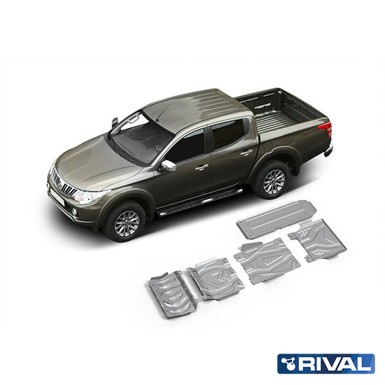 Rival 4x4 SKID PLATE SET (RADIATOR, ENGINE, GEARBOX, TRANSFER CASE, FUEL TANK) MITSUBISHI L200 2006-2014; 2013-2015; 2015-2019; 2018-2023; PAJERO SPORT 2016-2021; 2021-; 2,5 L. / DIESEL; 2,4 L. / DIESEL; 3 L. / GASOLINE