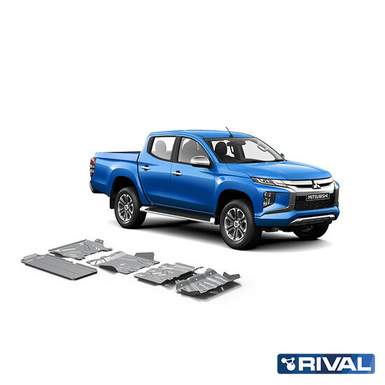Rival 4x4 SKID PLATE SET (RADIATOR, ENGINE, GEARBOX, TRANSFER CASE, FUEL TANK) MITSUBISHI L200 2006-2014; 2013-2015; 2015-2019; 2018-2023; PAJERO SPORT 2016-2021; 2021-; 2,5 L. / DIESEL; 2,4 L. / DIESEL; 3 L. / GASOLINE