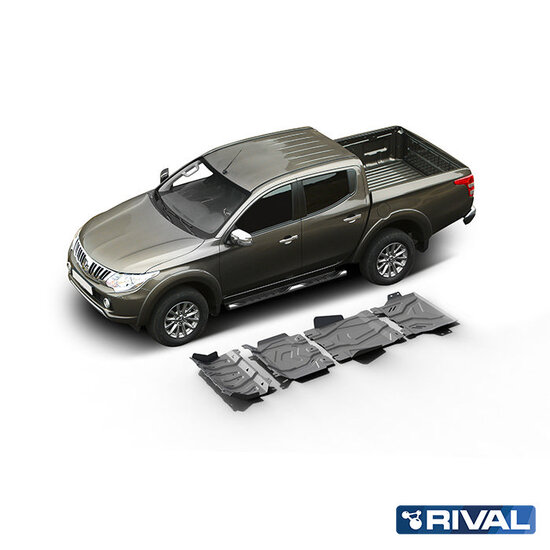 Rival 4x4 SKID PLATE SET (RADIATOR, ENGINE, GEARBOX, TRANSFER CASE) FIAT FULLBACK 2016-2020; MITSUBISHI L200 2015-2019; 2018-2023; PAJERO SPORT 2016-2021; 2021-; 2,4 L. / DIESEL; 3 L. / GASOLINE