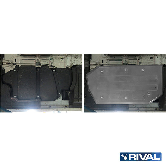 Rival 4x4 FUEL TANK PROTECTION PLATE VOLKSWAGEN CARAVELLE 2003-2009; 2009-2015; 2015-2019; 2020-; MULTIVAN 2003-2009; 2009-2015; 2015-2019; TRANSPORTER 2003-2009; 2009-2015; 2015-2019; 2 L. / GASOLINE; 2 L. / DIESEL