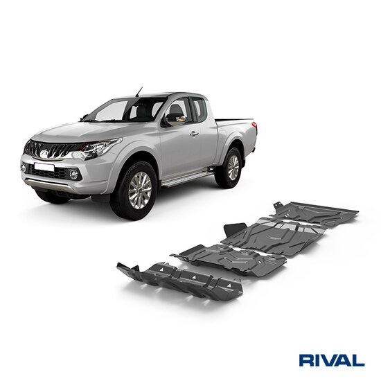Rival 4x4 SKID PLATE SET (RADIATOR, ENGINE, GEARBOX, TRANSFER CASE) FIAT FULLBACK 2016-2020; MITSUBISHI L200 2015-2019; 2018-2023; PAJERO SPORT 2016-2021; 2021-; 2,4 L. / DIESEL; 3 L. / GASOLINE