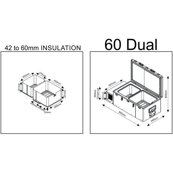 National Luna National Luna 60L Dual Compartment Lade Koelkast & Vriezer 12V/24V