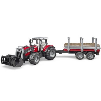 Tractor Massey Ferguson 7480 met voorlader en houttrailer