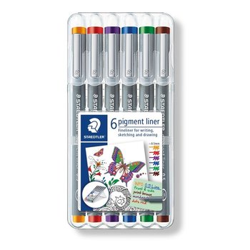 staedtler Pigment Liner 0,5mm - 6stuks (rood/blauw/oranje/groen/paars/bruin)