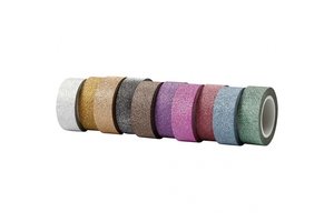 Masking tape 10 rollen - assorti kleuren (glitter)