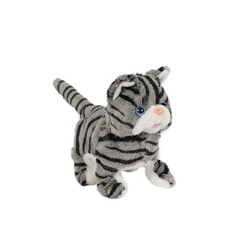 Poes (pluche) met diverse functies - 15,5cm (grijs/zwart)