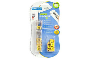 Rapesco Supaclip dispenser (40 papierklemmen) + 25 Emoji clips (geel)