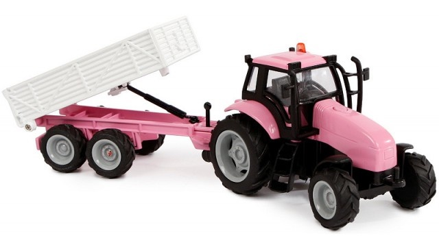 Tractor met aanhanger met - roze t Klavertje Vier