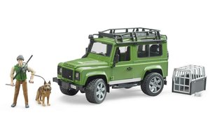 Land Rover Defender met boswachter en hond