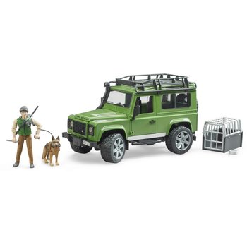 Land Rover Defender met boswachter en hond