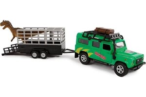 Pull-back Land Rover met dino-trailer - 29cm