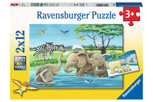 Ravensburger Puzzel (2x12stuks) - Jonge dieren uit de hele wereld