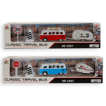 Pull-back Classic travel camper bus met aanhanger en accessoires : 1 exemplaar