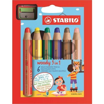 Stabilo Stabilo Woody 3-in-1 kleurpotloden - Etui (karton) 6stuks + slijper