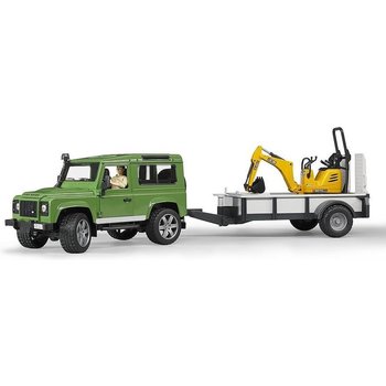 Bruder Land Rover Defender met aanhanger en JCB Mini-graafmachine