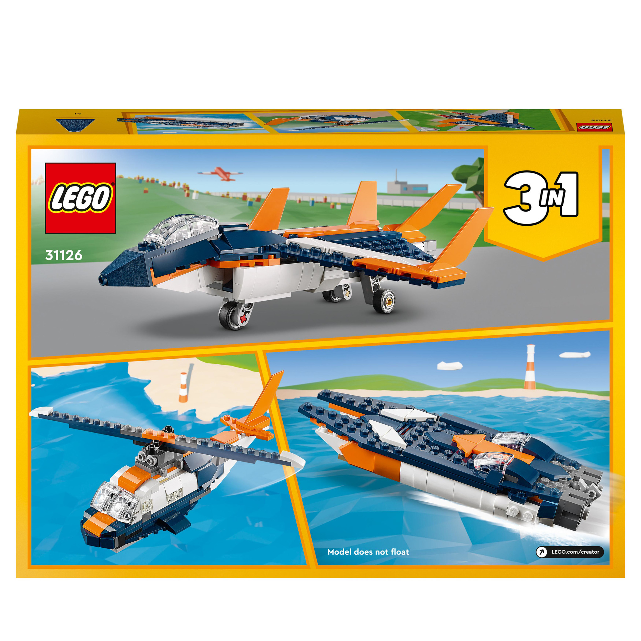 bijnaam Sleutel Prehistorisch LEGO Creator 3in1 Supersonische straaljager & boot set 31126 - t Klavertje  Vier