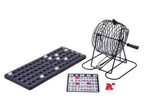 Bingomolen (zwart metaal) klein Ø 13,5cm met 75 ballen + bingo kaarten