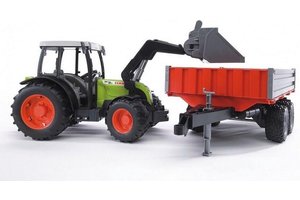 Bruder Tractor Claas Nectis 267 F met frontlader + aanhanger met zijschotten