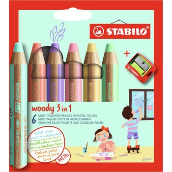 Stabilo Stabilo Woody 3-in-1 PASTEL kleurpotloden - Etui (karton) 6stuks + slijper