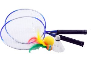 Angelsports Badmintonset (mini) met 2 rackets/1 bal/1 shuttle/1 pluimbal in net tas