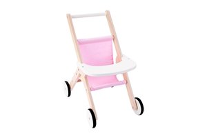 Poppenwandelwagen (hout) - roze