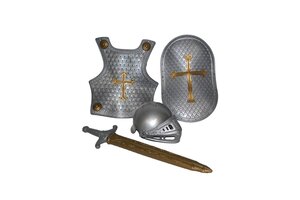 Ridderset zilver - 4-delig (helm/borstschild/zwaard/schild)