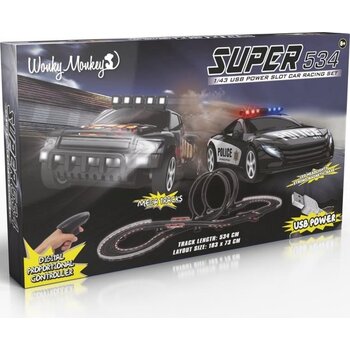 Wonky Cars Wonky Monkey Super Racebaan (5,34m) met 2 auto's (USB-voeding)